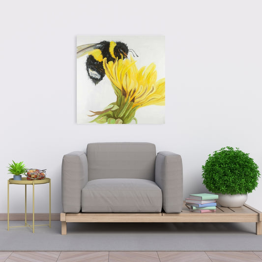Little Bumblebee on a Dandelion Canvas | Modern Bedroom Art