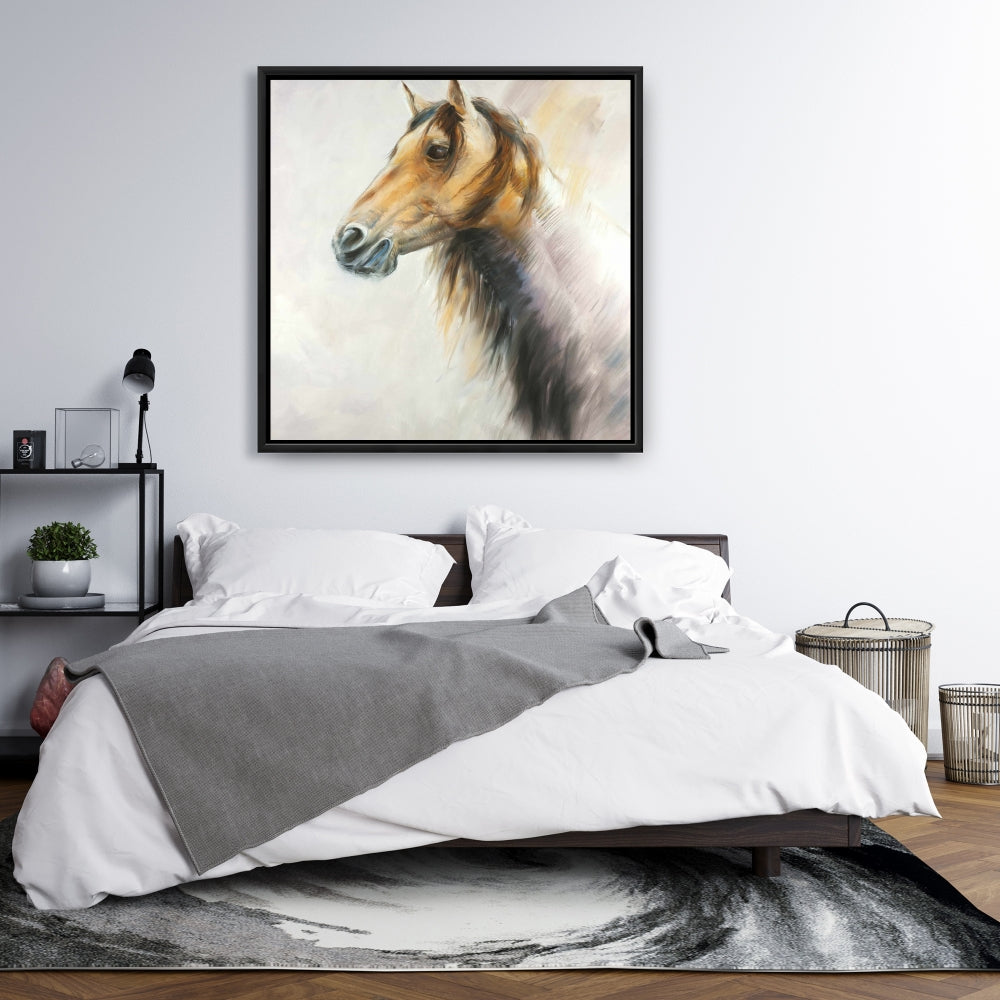 Wild Horse Canvas | Brown Animal Framed Art for Bedroom Decor