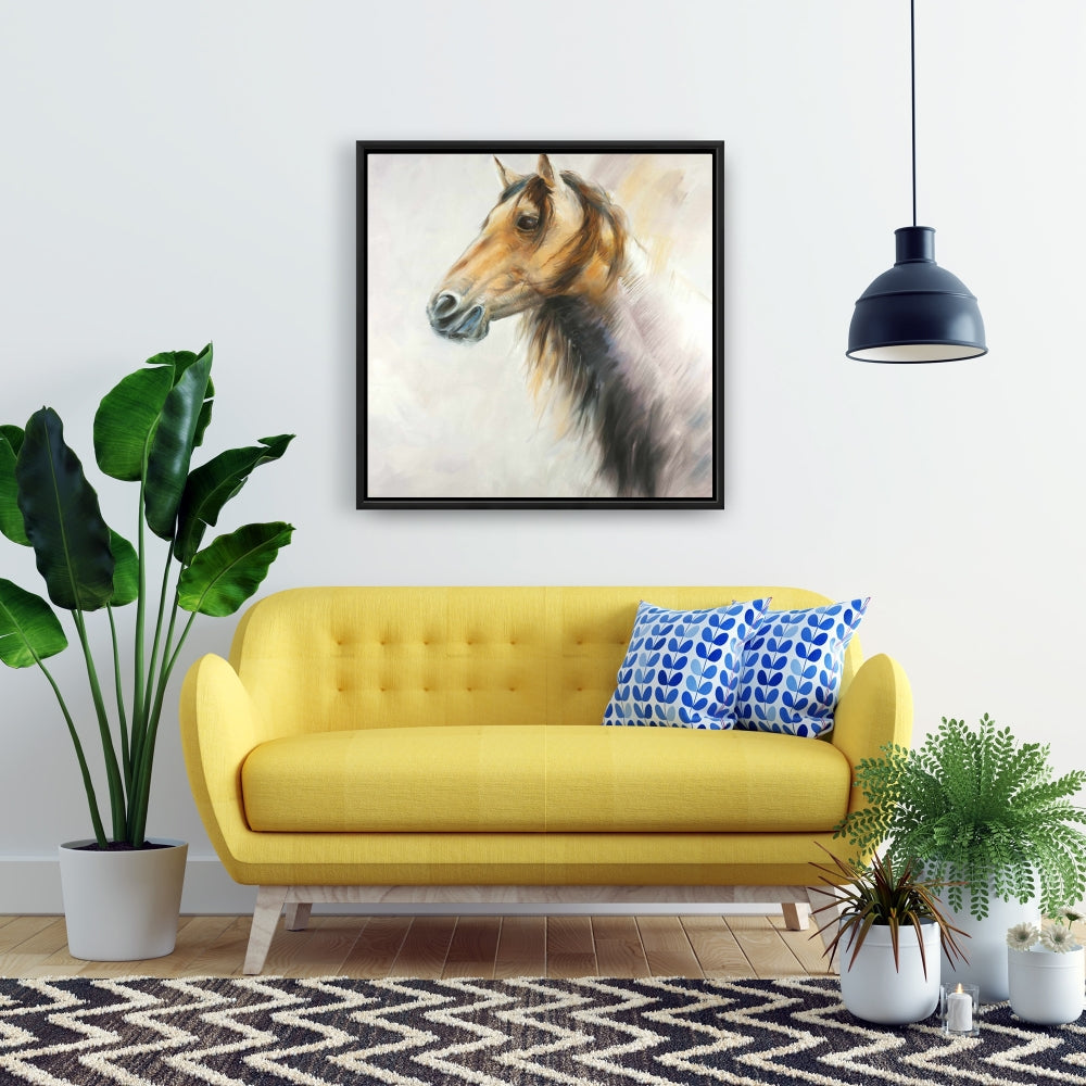 Wild Horse Canvas | Brown Animal Framed Art for Bedroom Decor