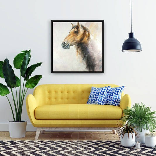 Wild Horse Canvas | Brown Animal Framed Art for Bedroom Decor