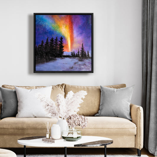 Aurora Borealis Forest Canvas | Contemporary Bedroom Decor