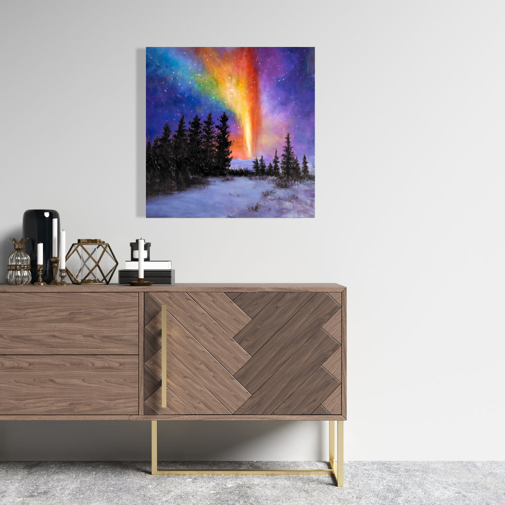 Toile Forêt d'Aurores Boréales | Paysages d'Arbres Jaunes