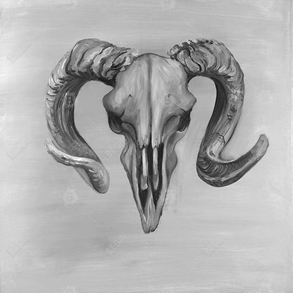 Grayscale Aries Skull Farm Animal Canvas | Home Decor Wall Art