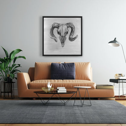 Grayscale Aries Skull Farm Animal Canvas | Home Decor Wall Art