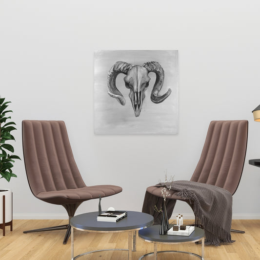 Toile Crâne Bélier en nuances de gris - Décoration d'intérieur grise avec animaux de la ferme