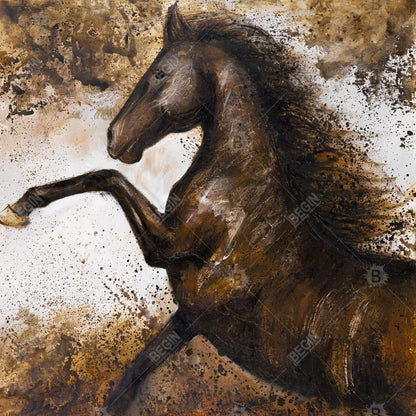 Horse Rushing Into Soil Canvas | Brown Animal Decor for Bedroom