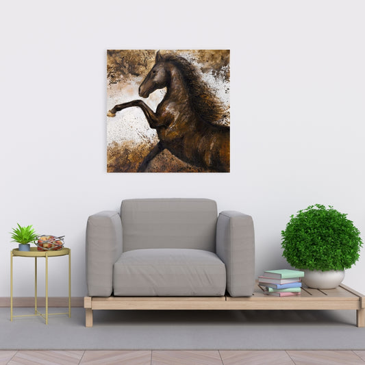 Horse Rushing Into Soil Canvas | Brown Animal Decor for Bedroom