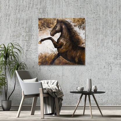 Horse Rushing Into Soil Canvas | Brown Animal Decor for Bedroom