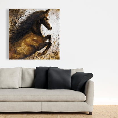Horse Rushing Canvas - Brown Modern Art for Home Decor