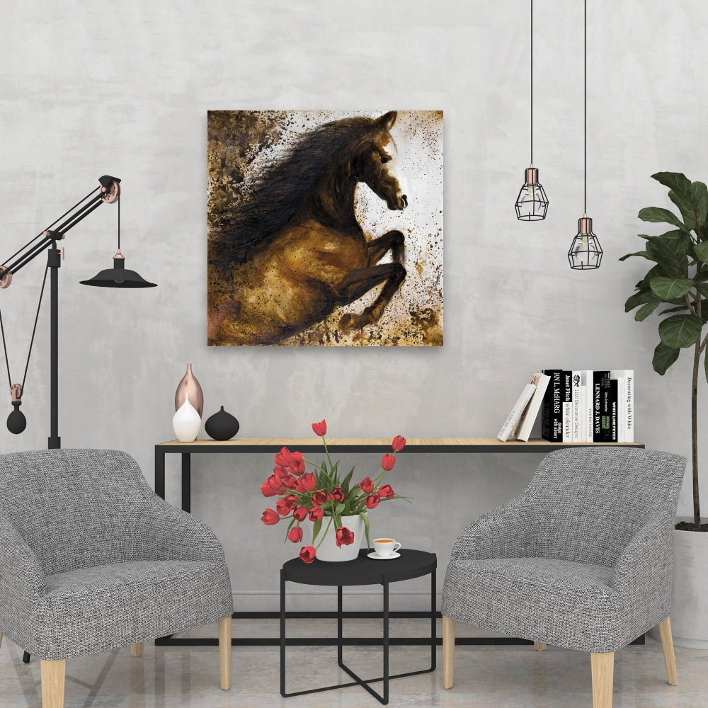 Horse Rushing Canvas - Brown Modern Art for Home Decor