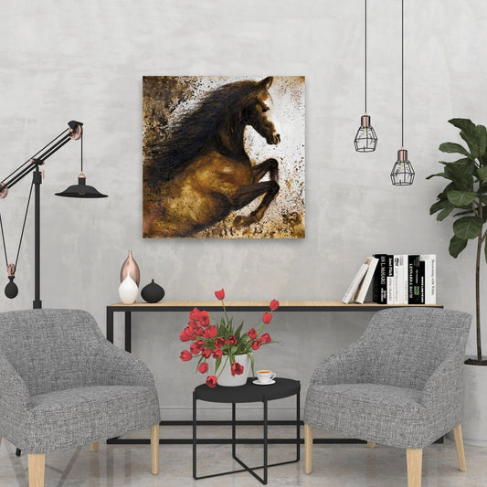 Horse Rushing Canvas - Brown Modern Art for Home Decor