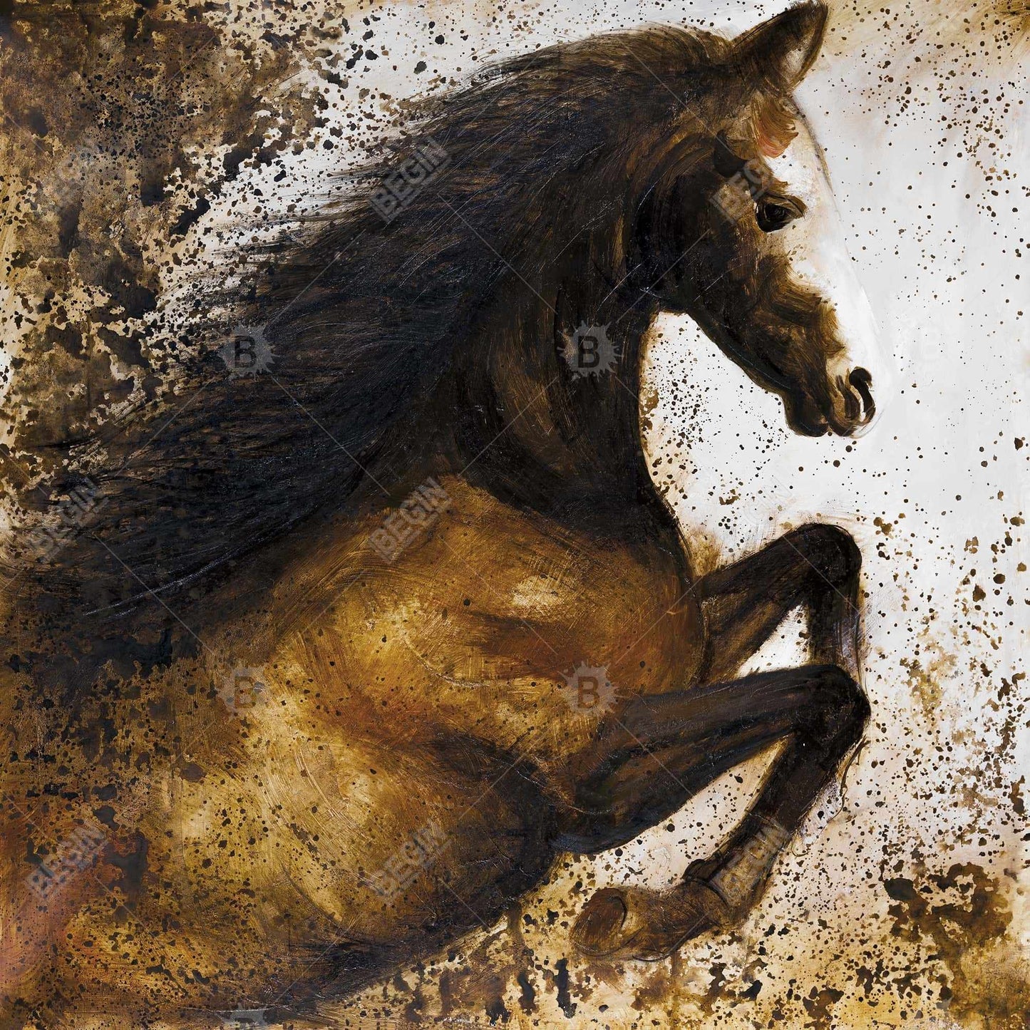 Horse Rushing Canvas - Brown Modern Art for Home Decor