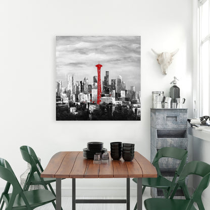 Space Needle in Red Canvas | White Cities Building Decor