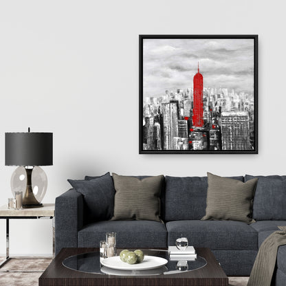Empire State Building Framed Canvas | White Building Decor