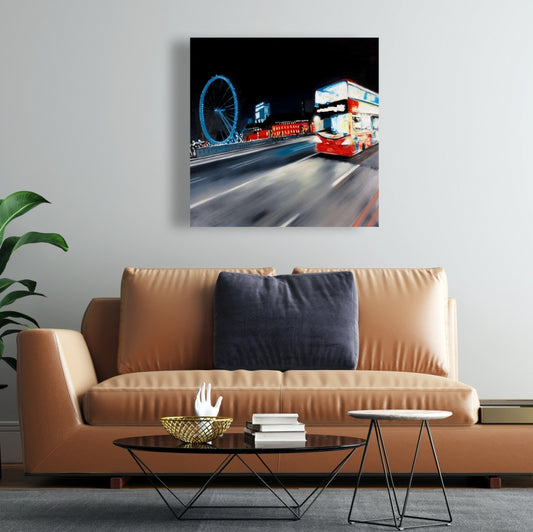 Blue Cities Modern Canvas | Bus Travel by Night Wall Art