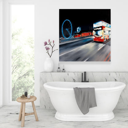 Blue Cities Modern Canvas | Bus Travel by Night Wall Art