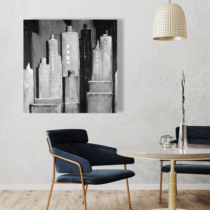 White Bedroom Canvas | Abstract Black & White Buildings Decor