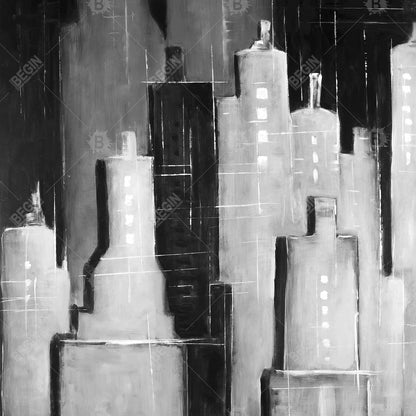 Toile abstraite en noir et blanc représentant un paysage urbain - Décoration murale pour chambre