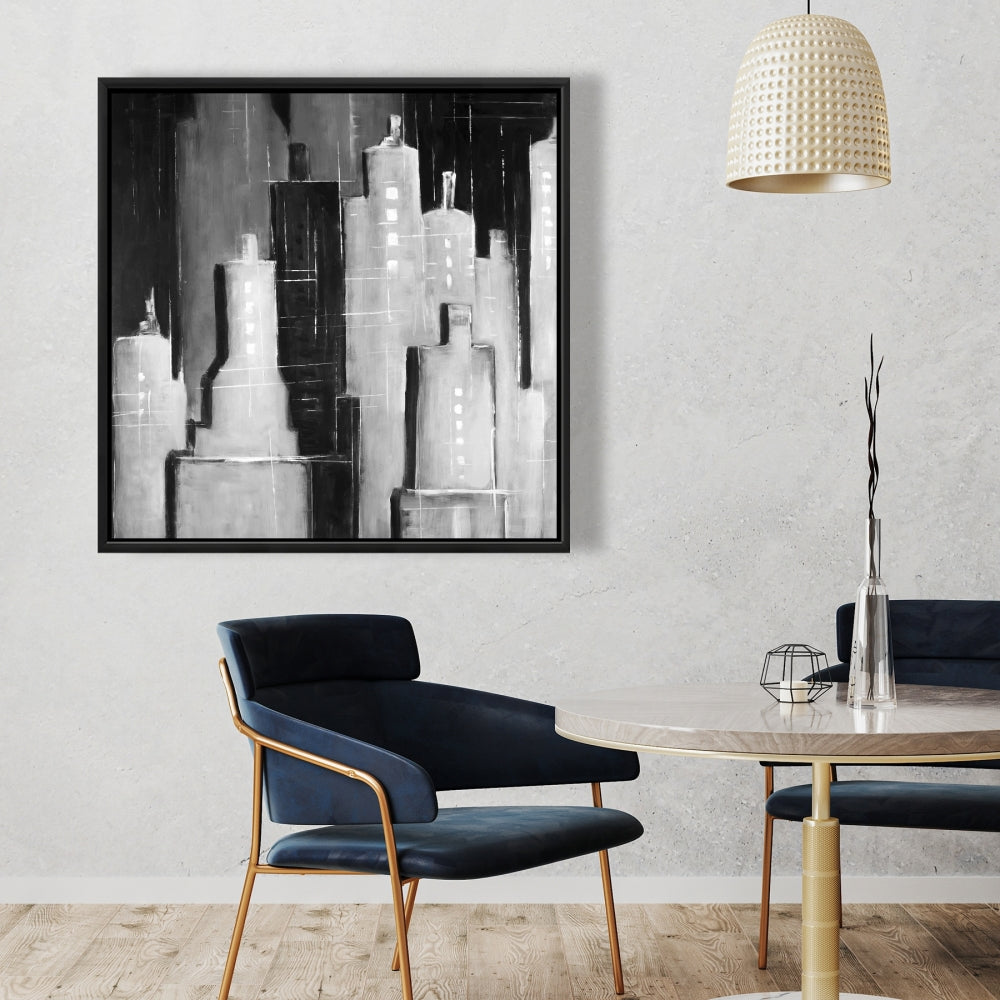 White Industrial Abstract Cityscape Canvas | Home Decor Art