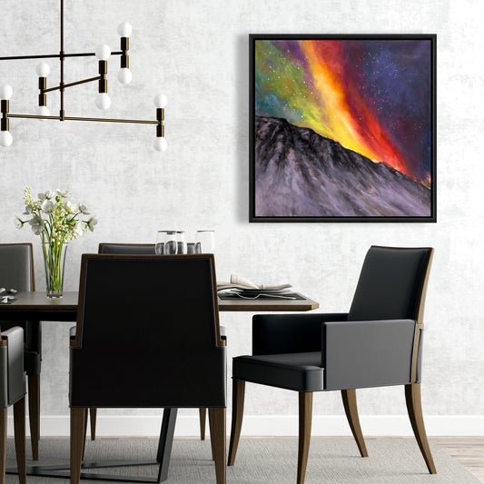 Aurora Borealis Mountains Canvas | Bedroom Decor Framed Art