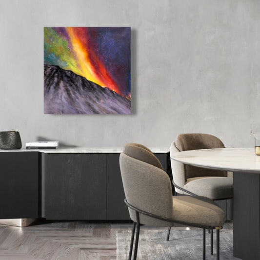 Aurora Borealis Mountain Canvas | Blue Contemporary Bedroom Decor