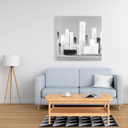 Toile abstraite de bâtiments en noir et blanc | Décoration d'intérieur moderne