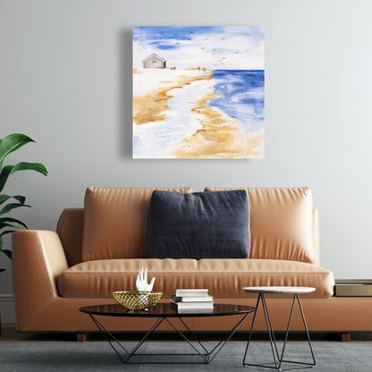 Sea Blue Coastal Canvas - House on the Beach Home Decor