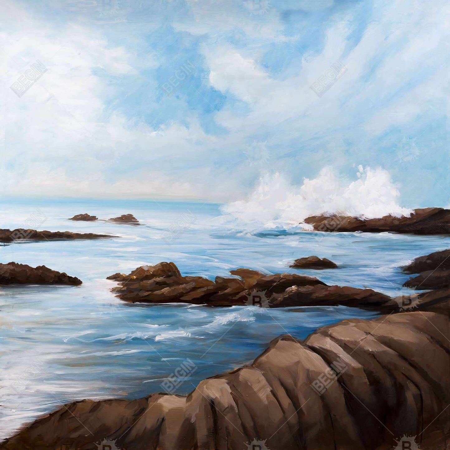 Seaside Wave Framed Canvas | Coastal Sea Bedroom Decor
