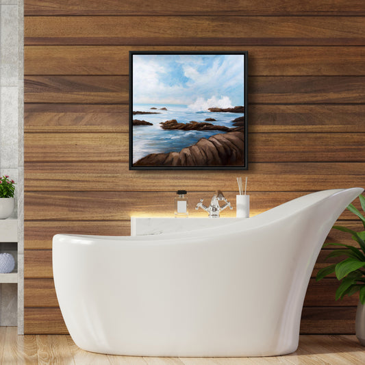 Seaside Wave Framed Canvas | Coastal Sea Bedroom Decor