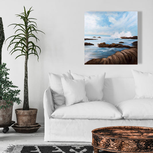 Seaside Wave Contemporary Bedroom Canvas | Home Decor Art
