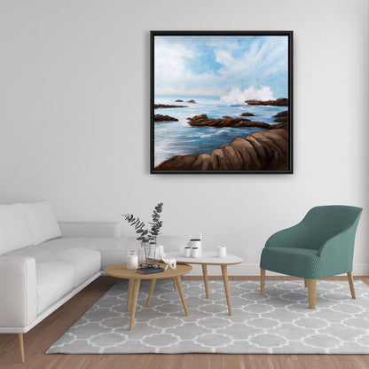 Seaside Wave Framed Canvas | Coastal Sea Bedroom Decor