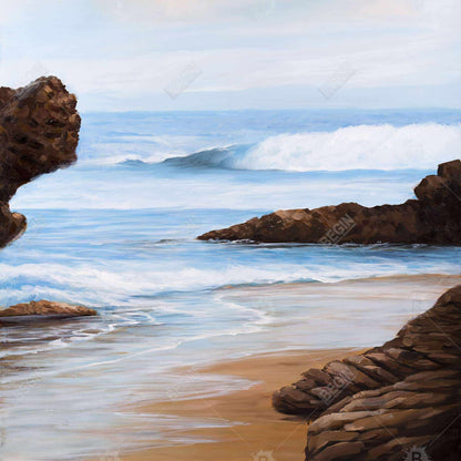 Blue Coastal Bedroom Framed Canvas | Rocks and Seaside Decor