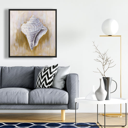 Coastal Conical Shell Framed Canvas - Contemporary Home Decor