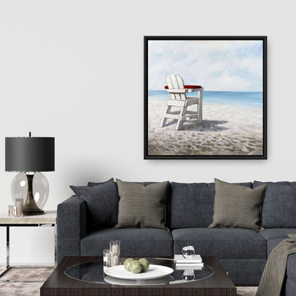 Contemporary Coastal Blue Framed Canvas - White Beach Chair