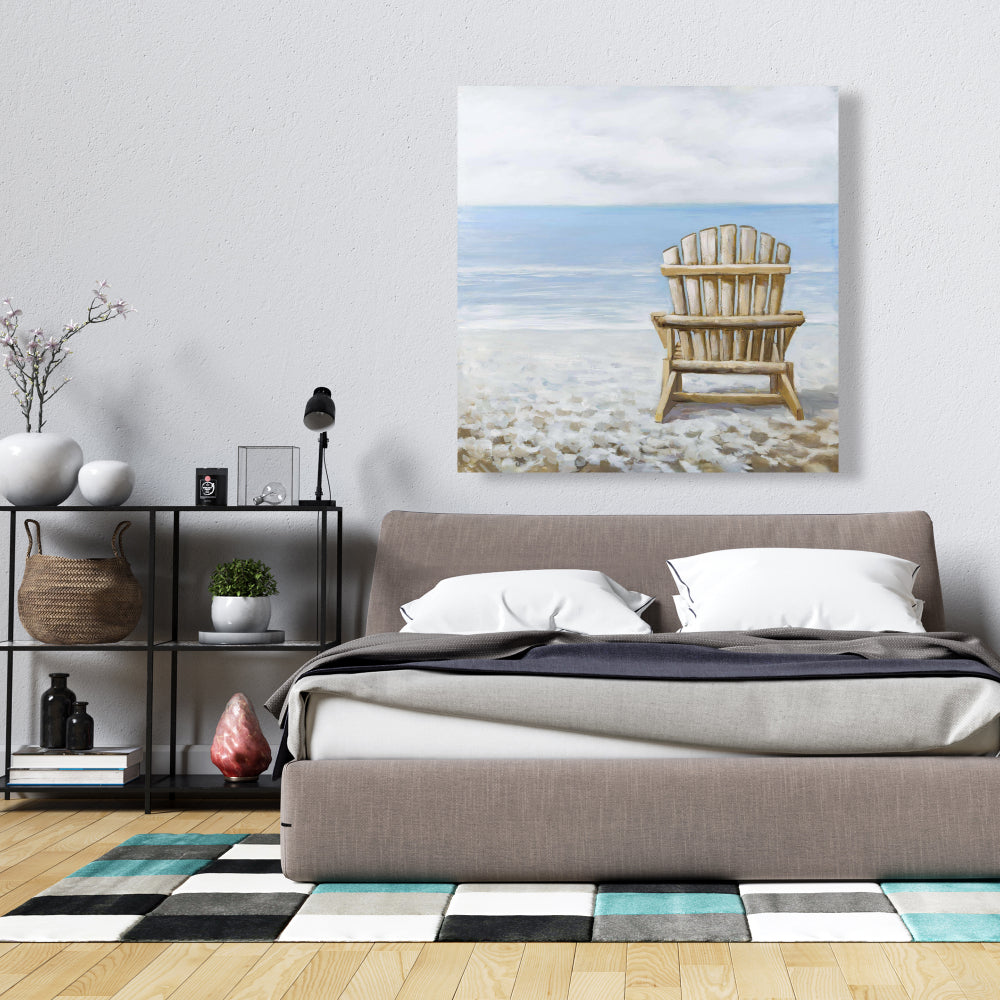 Wood Beach Chair Canvas | Coastal Home Decor Wall Art