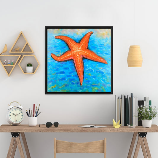 Blue Contemporary Starfish in the Sea Framed Canvas Decor