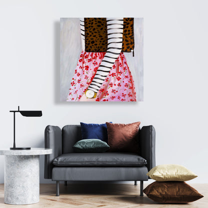 Fashionable Woman Canvas - Brown Contemporary Wall Art Decor