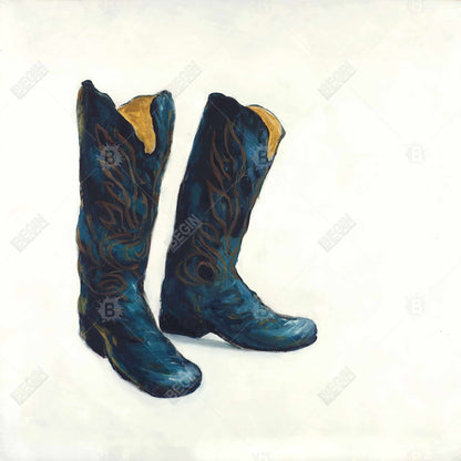 Bottes de cowboy en cuir - Chaussures tendance en toile bleue décoratives