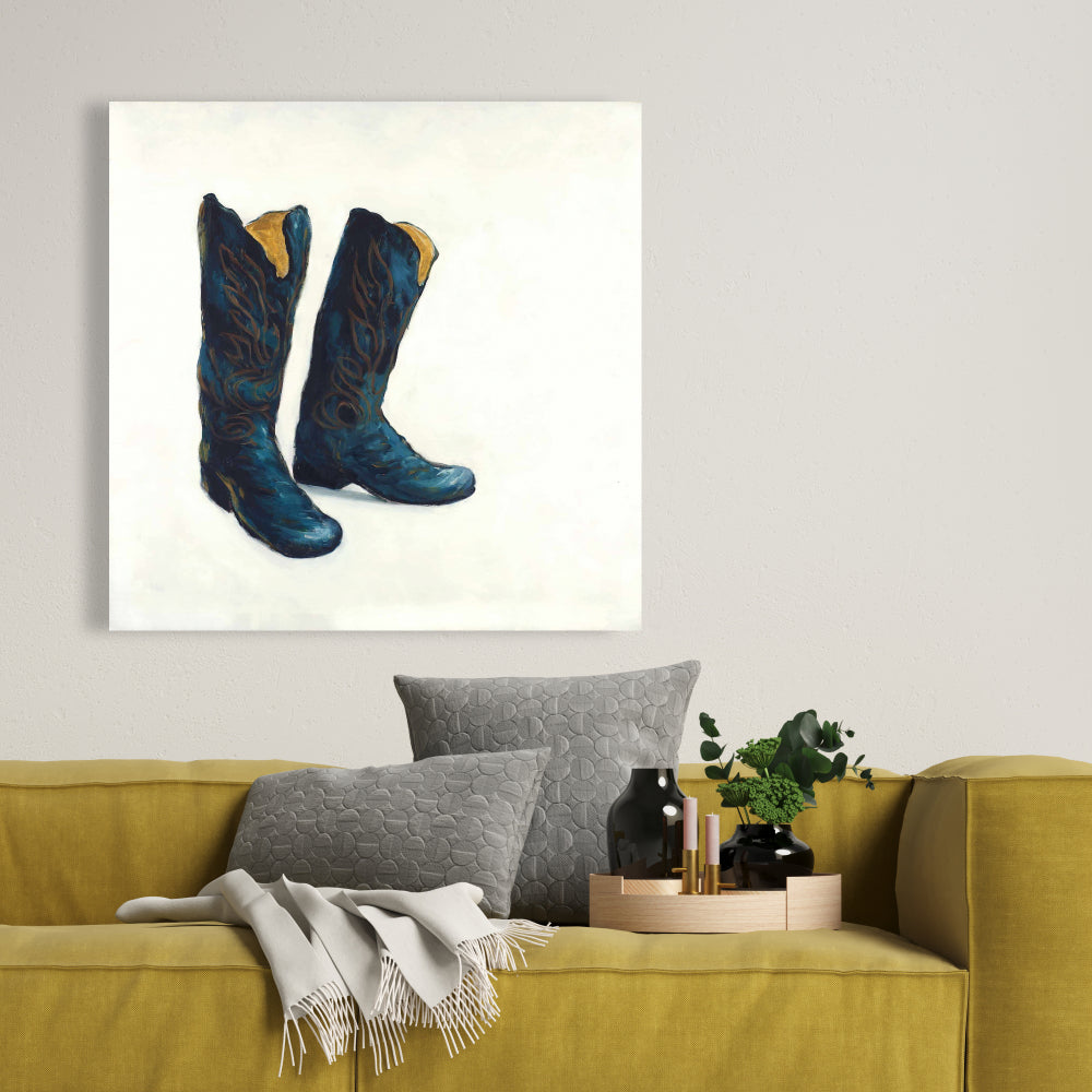 Bottes de cowboy en cuir - Chaussures tendance en toile bleue décoratives