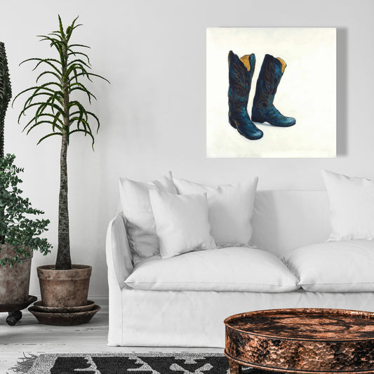 Bottes de cowboy en cuir - Chaussures tendance en toile bleue décoratives