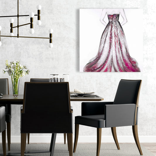 Toile avec robe de princesse rose - Décoration murale pour chambre à coucher