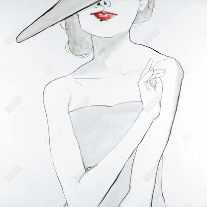 Gray Romantic Bedroom Canvas - Woman with Hat Framed Decor