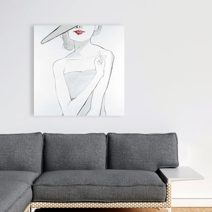 Romantic Bedroom Gray Canvas - Woman with Hat Home Decor