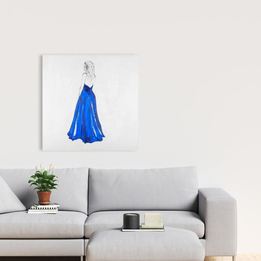 Toile « Dame dans une chambre bleue » | Illustration de vêtements pour la décoration intérieure
