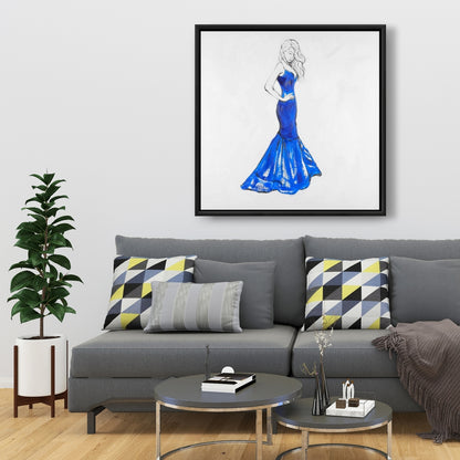 Lady in Dress Canvas | Fashion Bedroom Blue Framed Art Decor