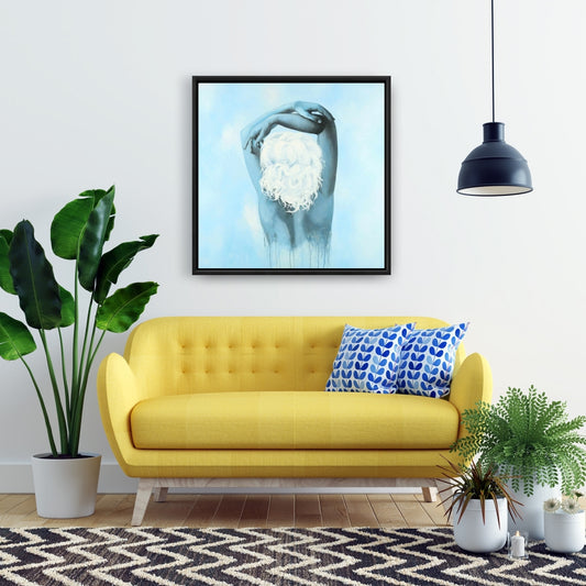 Sweet Woman Blue Framed Canvas - Bedroom Home Decor Artwork