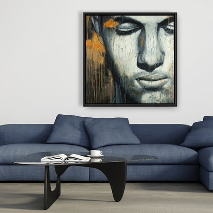 Gray Abstract Man Face Framed Canvas - Bedroom Home Decor
