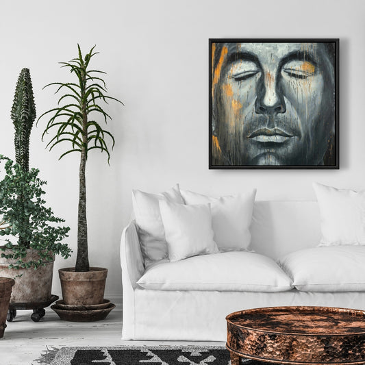 Gray Man Framed Canvas | Abstract Man Portrait Home Decor