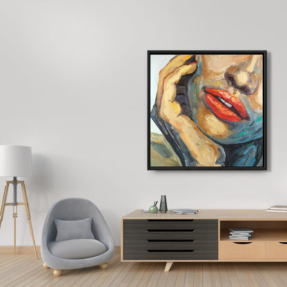 Brown Beauty Figurative Framed Canvas - Irresistible Lips Art