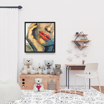 Brown Beauty Figurative Framed Canvas - Irresistible Lips Art